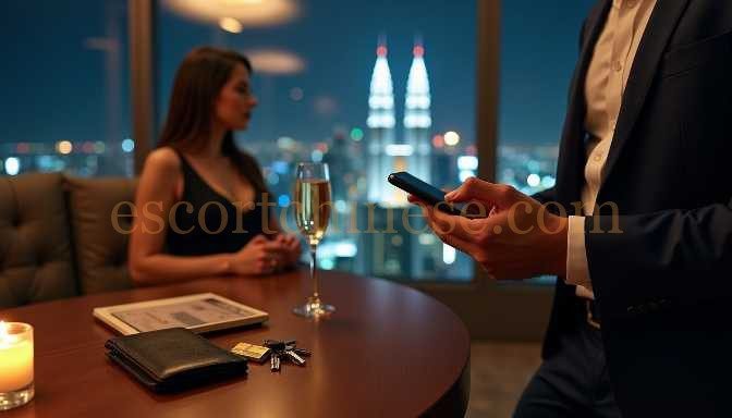 Couple at a high-rise restaurant with city lights at night